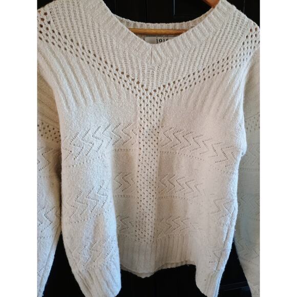 Joie women's Crew neck sweater cableknit cream wool cotton blend cottage core - Picture 5 of 10